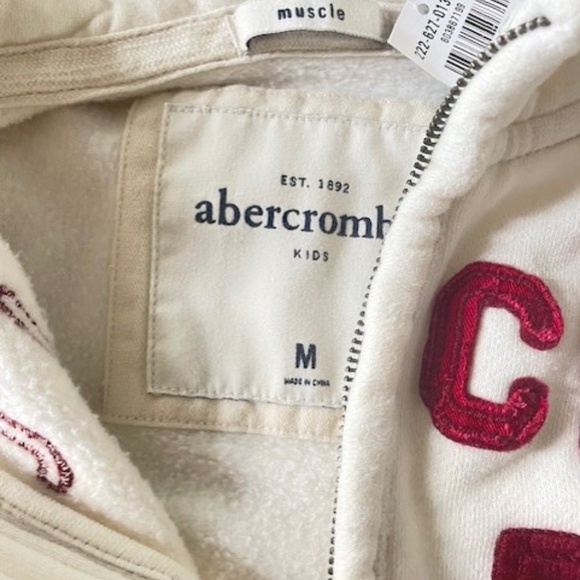 BOYS ABERCROMBIE KIDS CREAM MUSCLE SWEATSHIRT HOODIE FULL ZIP Sz M MEDIUM (10/12 - Picture 2 of 4